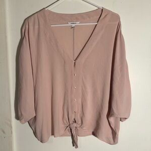 Express Semi Cropped Blush Pink Tie-Front Blouse